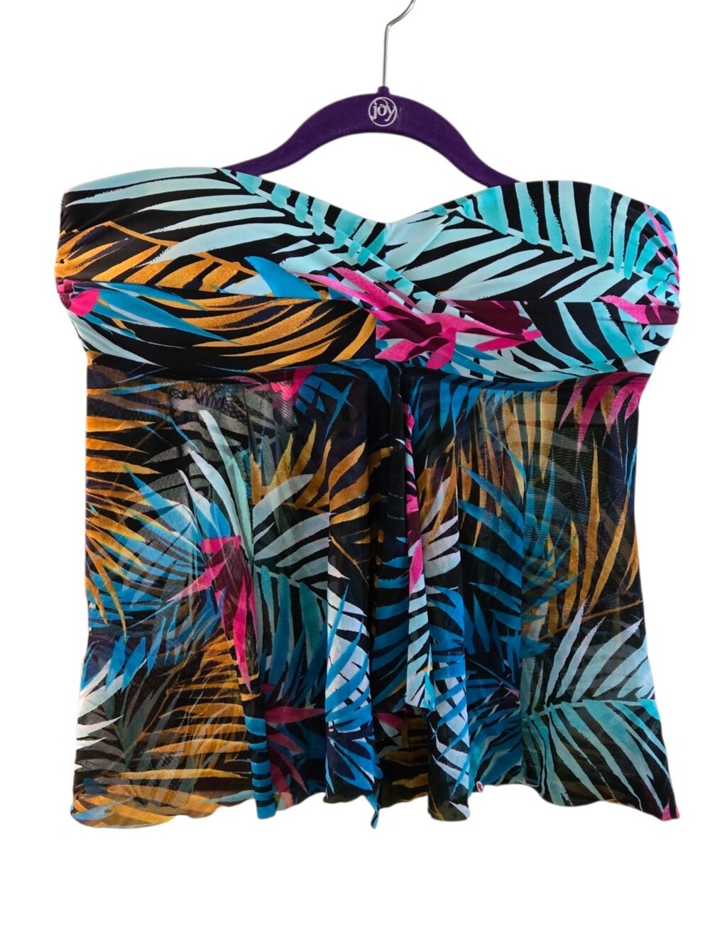 Kona Sol Tropical Print Strapless Swim Tankini in Teal,Gold,Blue & Pink.Size LG.